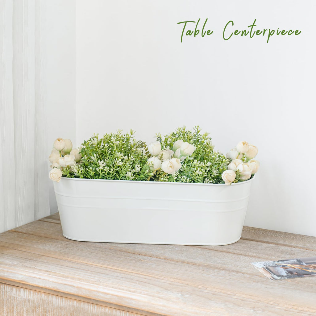 15 Inches Railing Planter Box 5 Pcs Metal Hanging Flower Pots, White