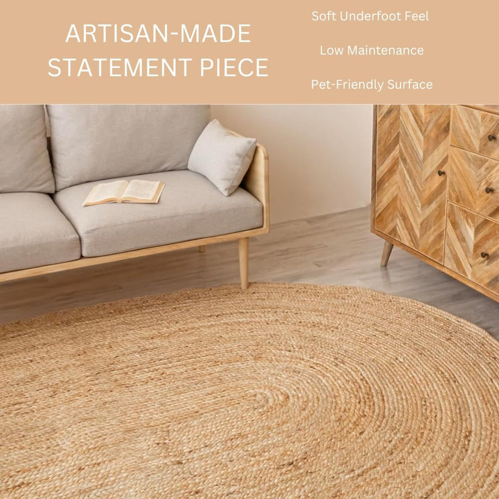 Handcrafted Jute Braided Rug Oval - 100% Natural Jute Area Rug - Rustic Farmhouse Boho Accent Rug Bedroom