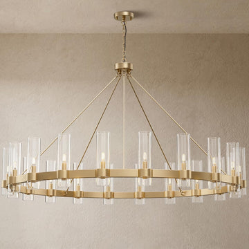 20-Lights Gold Chandelier,Wagon Wheel Chandelier with Glass Shade, 60 Inch Large Round Industrial High Ceilings Pendant Lighting Fixture for Dining Room, Living Room, Kitchen Island, Foyer A115-B0CNRHR35D