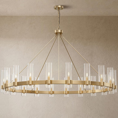 20-Lights Gold Chandelier,Wagon Wheel Chandelier with Glass Shade, 60 Inch Large Round Industrial High Ceilings Pendant Lighting Fixture for Dining Room, Living Room, Kitchen Island, Foyer A115-B0CNRHR35D
