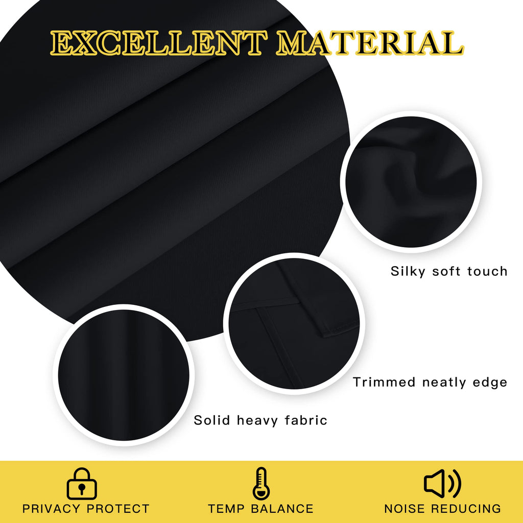 Black Blackout Curtain 108 inches Long - Grommet Chic Thermal Insulated Solid Blackout Curtain Drape /Bedroom, W52 x