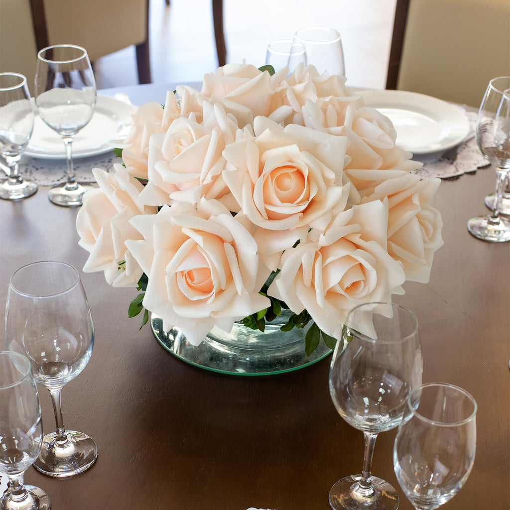 10pcs Cream Real Touch Roses Flowers, Lifelike Full Bridal Bouquet Artificial Flowers for Flower Arrangement Home