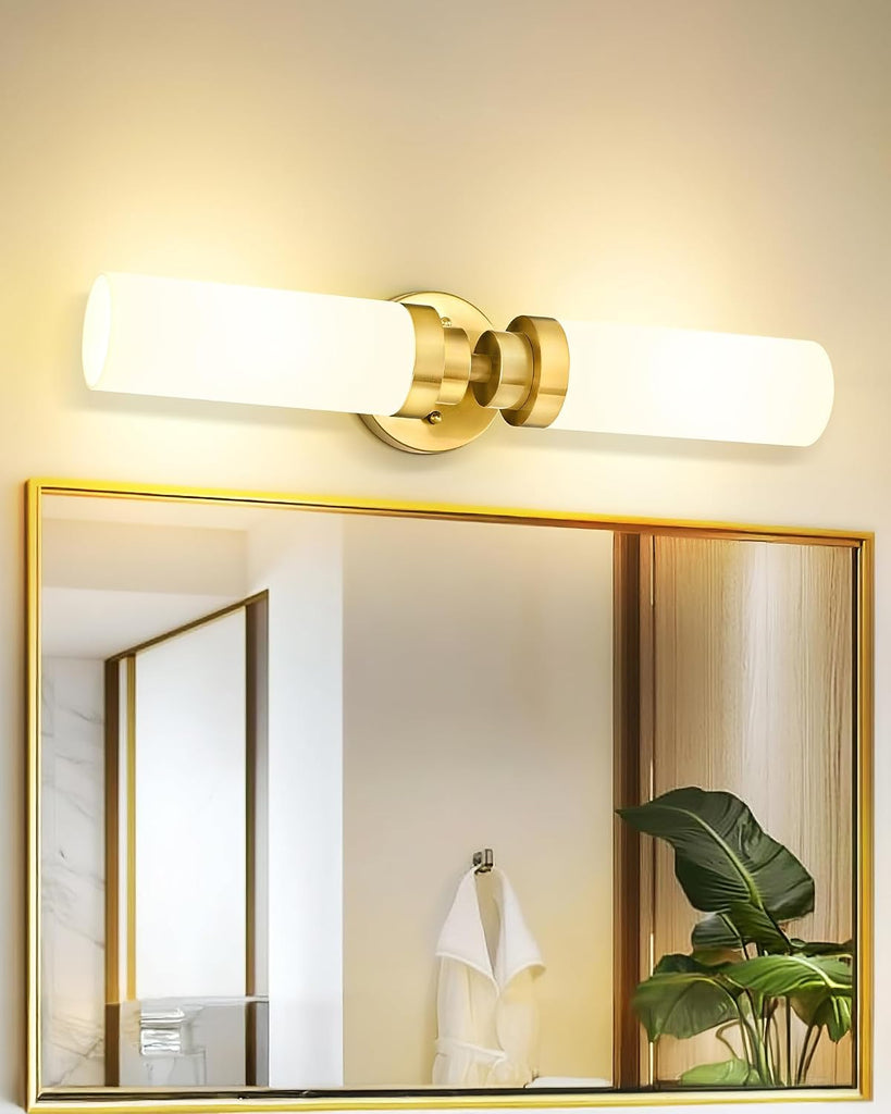 Modern 22 Inch Bathroom Light Fixtures Over Mirror, Brushed Gold Vanity Light Bar with Milk Glass Shade, 2-Light