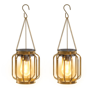 Lanterns Outdoor Waterproof Metal Hanging Solar Lantern Lights Bronze