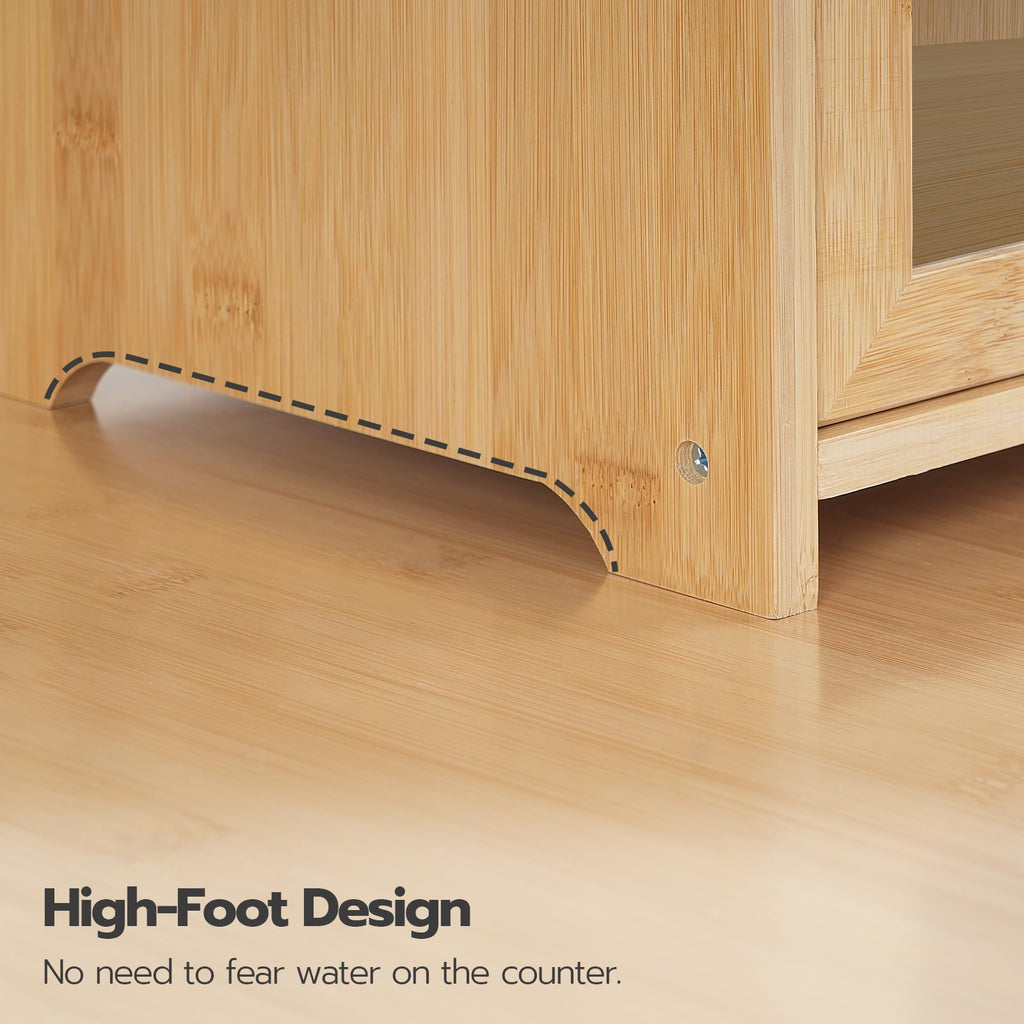 Bamboo Countertop, 2 Tier Roll-Top Bread Bin, Food Storage Box, Large Capacity Keeper, Wooden Storage Cabinet
