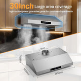 30 Inch Stainless Steel Under Cabinet Range Hood 1200 CFM 4 Speed Gesture & Touch Control, LED Lights