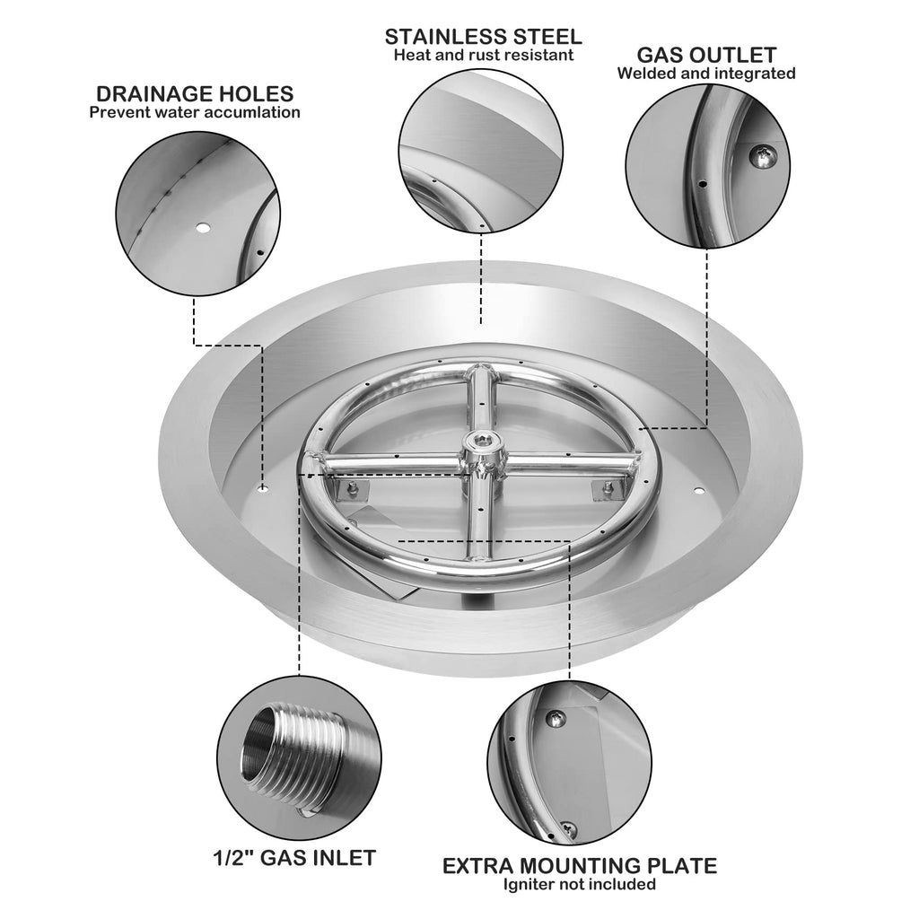 13-Inch Drop-in Fire Pit Burner Pan, Round Fire Pit Insert