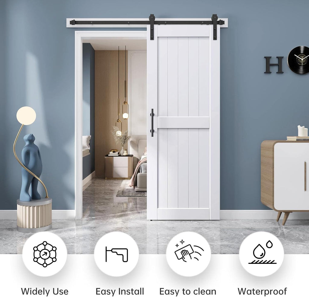 32 x 84 inch White Barn Door with 5.5FT Sliding Door Hardware Kit Included & Handle,Solid Wood Cover