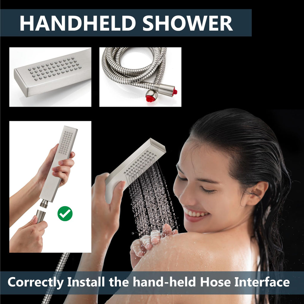 Ceiling Shower Faucet with Handheld 12 Inch Head Brushed Nickel