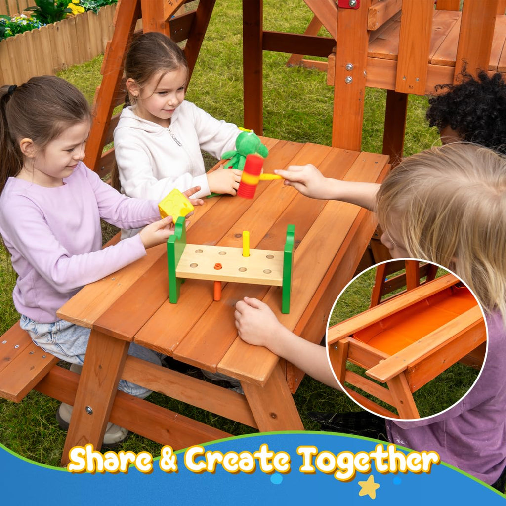 Playground Cedar Wooden Swing Sets for Backyard with Monkey Bar
