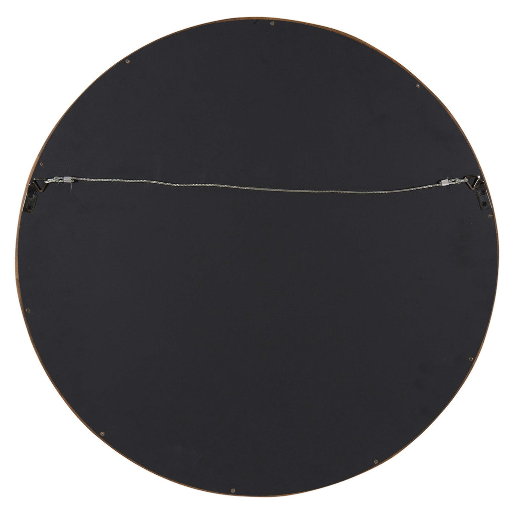 Hutton Round Decorative Modern Wood Frame Wall Mirror, 22 Inch Diameter, Natural Rustic