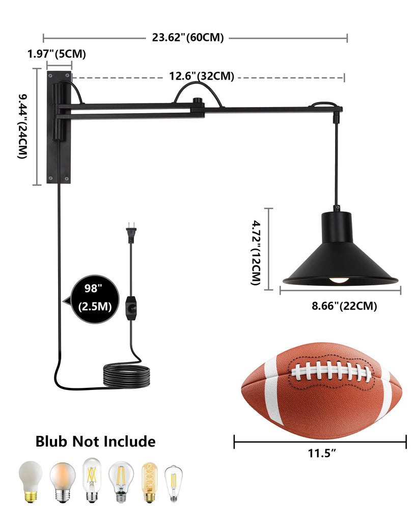 Plug in Wall Sconces, Swing Arm Wall Lamp with Dimmable Switch, Wall Sconce with Plug in Cord for Bedside Bedroom