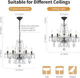 Crystal Chandelier Light Fixture, Modern K9 Crystal Chandeliers for Dining Room, 6-Lights Black Ceiling Light, Adjustable Hanging Pendant Light Fixture for Living Room Entryway Kitchen Island Hallway A110-B0F3BZTYR2