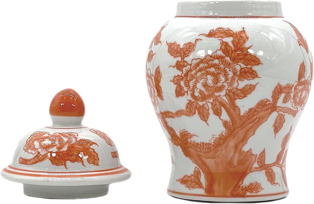 8" Ceramic Ginger Jar w/Lid - Classic Chinese Style Porcelain Jar Tea Storage Decor Decorative Centerpiece Vintage