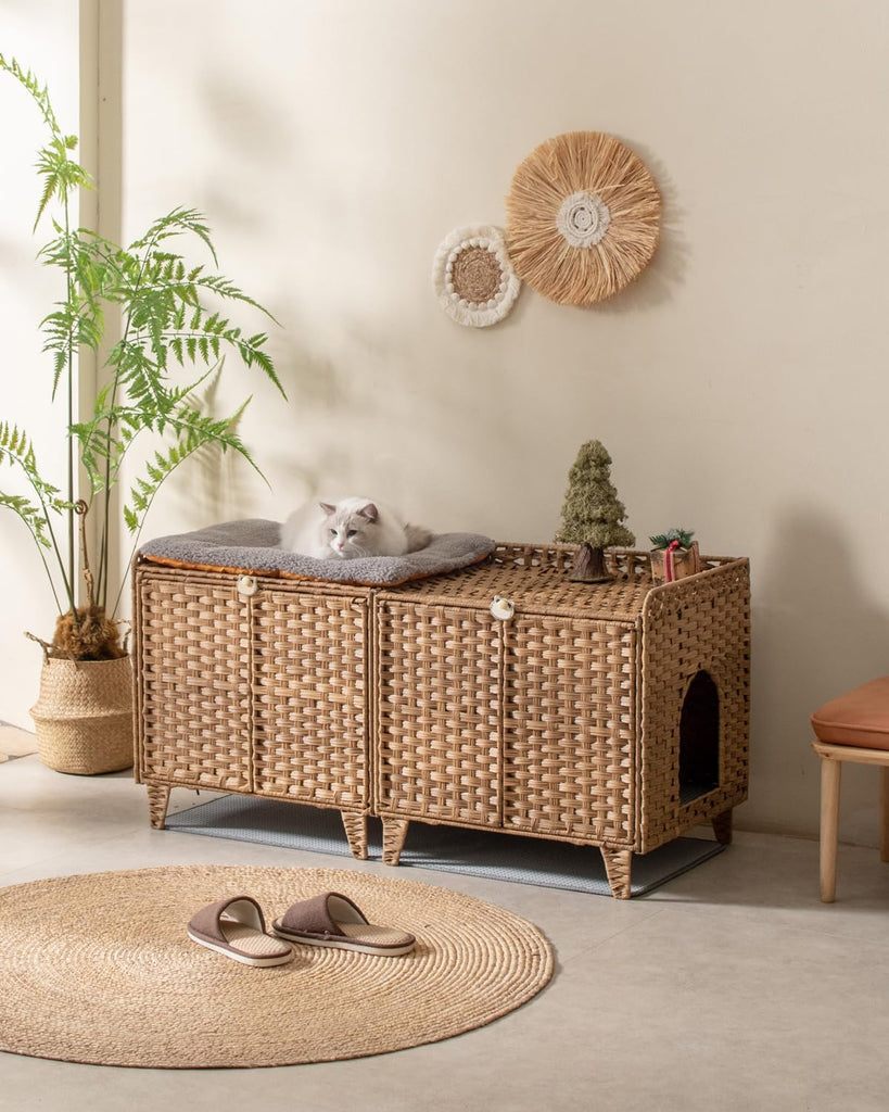 Cat Litter Box Enclosure for 2 Cats, Hidden Litter Box, Natural