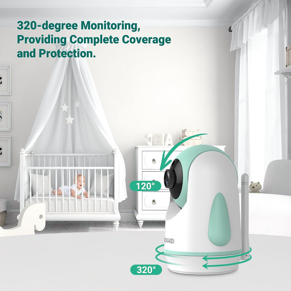 6" IPS Screen Baby Monitor with Camera and Audio, Pan-Tilt-Zoom