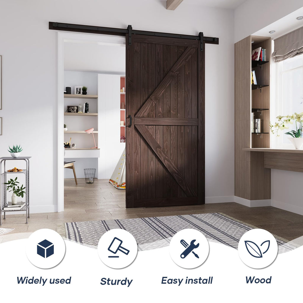 48 x 96 Wood Barn Door Brown with Hardware, K-Frame, Interior Door