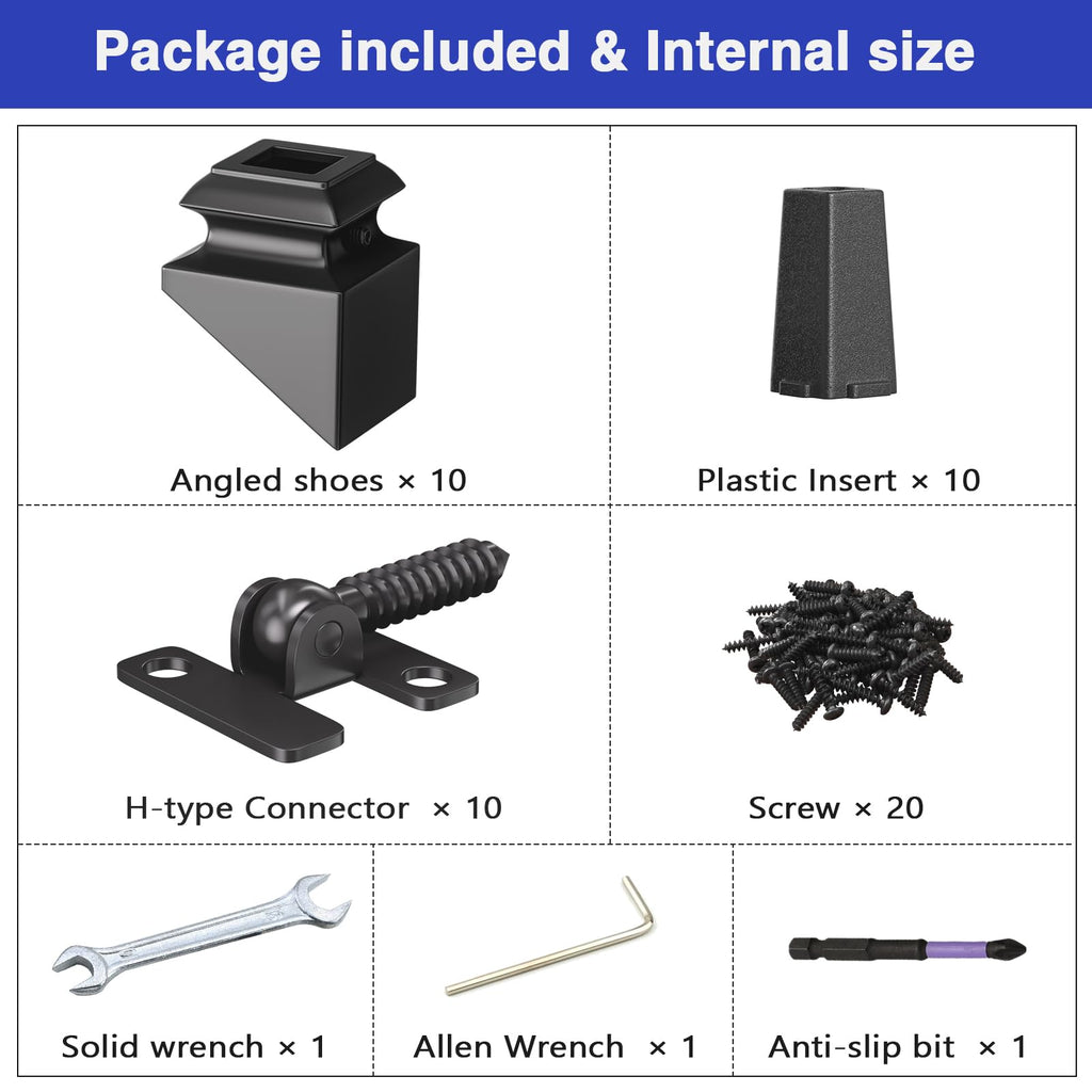 10-Pack Baluster Connectors with Angled Shoes Adjustable Height and Angle Connectors for 1/2'' Square Balusters for