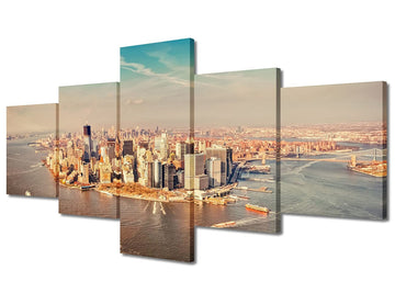York Wall Manhattan Skyline Home Decor Painting Downtown Poster Modern 5 Piece Wall Decorations Stretched and