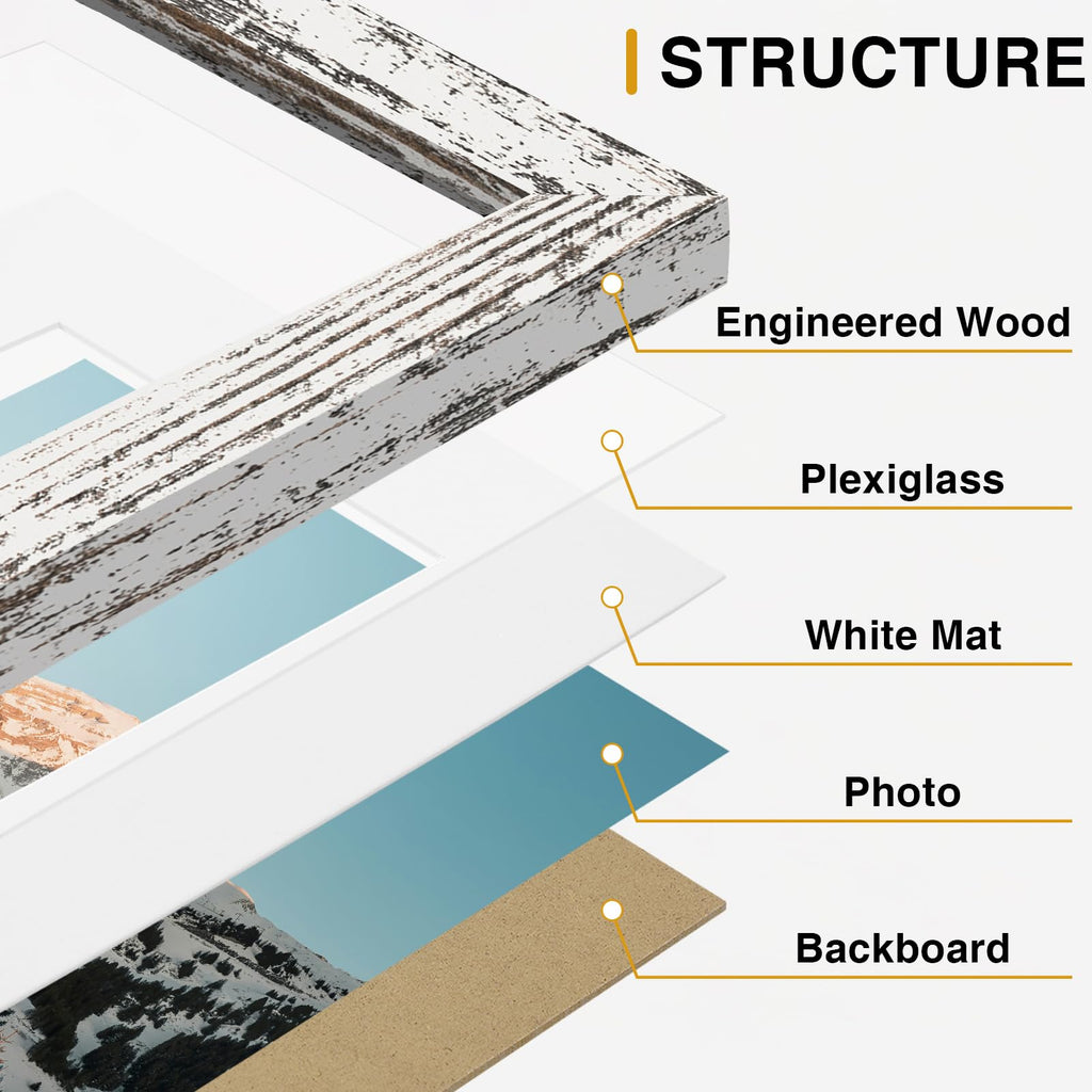 10 Pack Gallery Wall Frame Set, Black, Brown, Distressed White