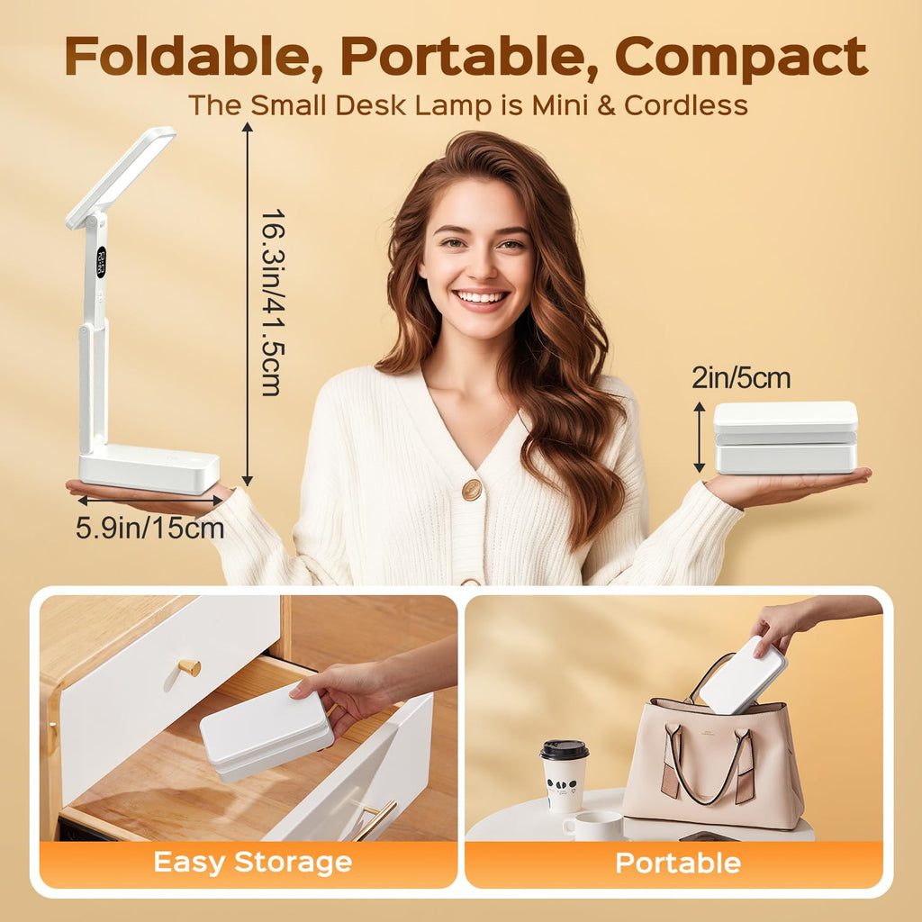 Small Desk Lamp,10000mAh Battery Operated Lamp,3 Colors+Dimmable Desk Light,LED Desk Lamp with Digital