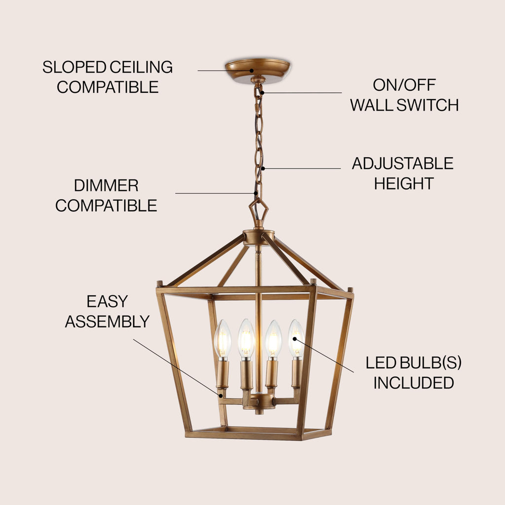 Pagoda 4-Light Pendant 12" Cage, Antique Gold