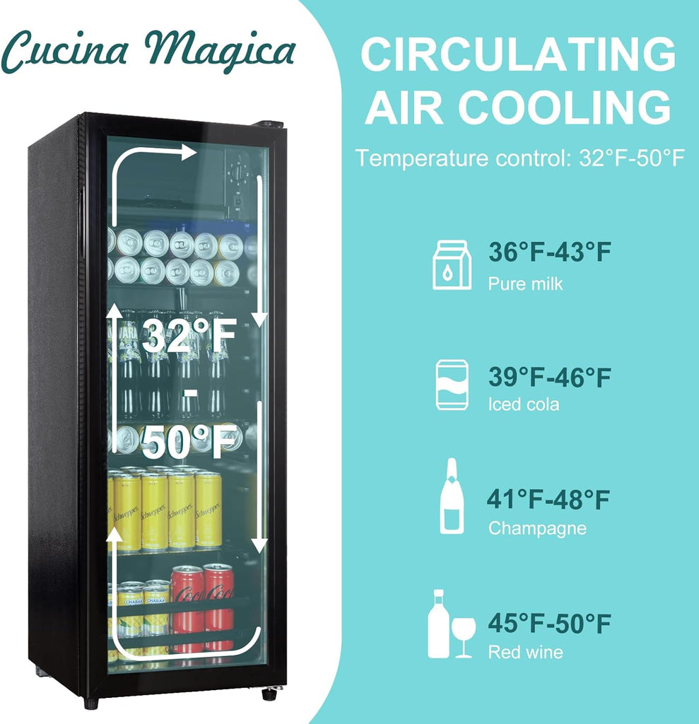 4.8 Cu.Ft Beverage Refrigerator, 155 Can Mini Fridge with Freeze with Glass Door