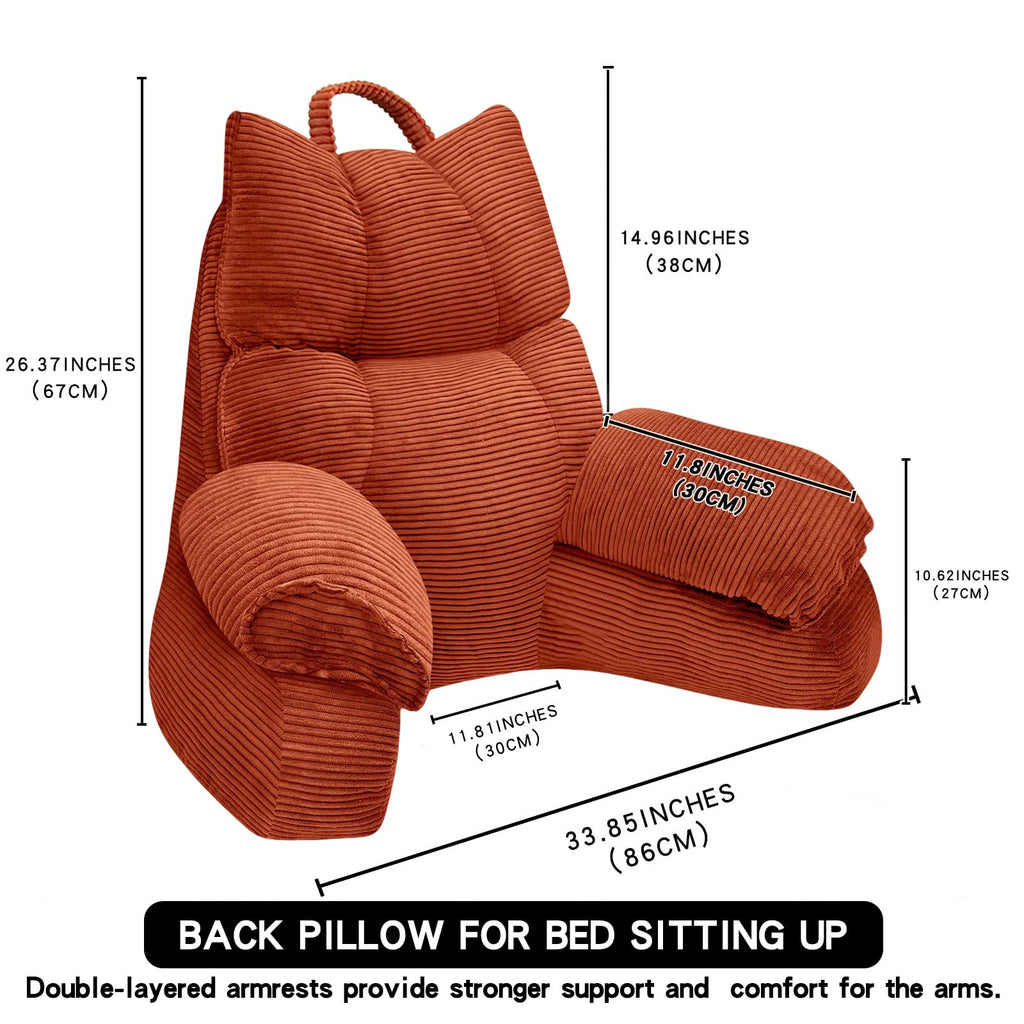Reading Pillow for Bed with Arms, Back Support, Memory Foam(Bright Orange)