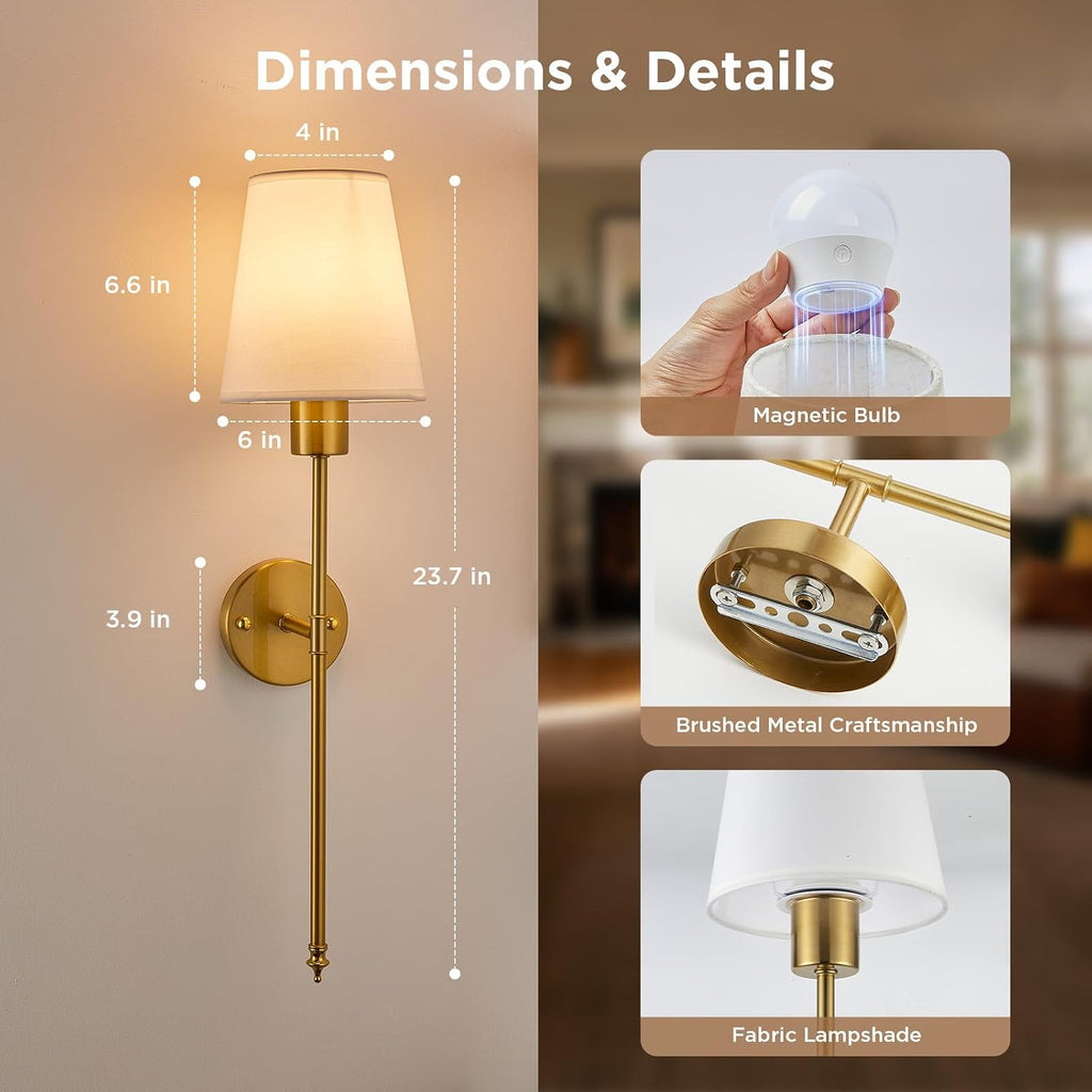 Battery Operated Wall Sconces Set of Two, RGBWW Wireless Rechargeable Wall Lights with Dimmable Magnetic Bulbs and