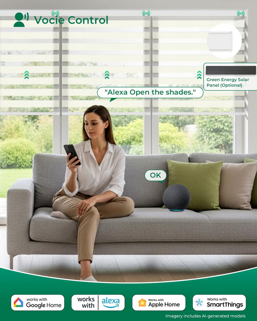 Motorized Zebra Blinds, Remote Control (Cream)