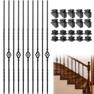 Wrought Iron Balusters, 10 Pack Metal Deck Spindles, 1/2" Deck Balusters Hollow Iron Spindles, Staircase Baluster (5