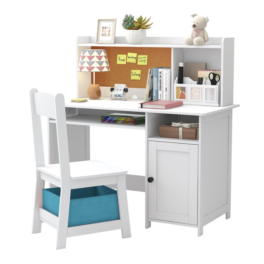 Kids Desk and Chair Set, Kids Desk Chair with Storage, White