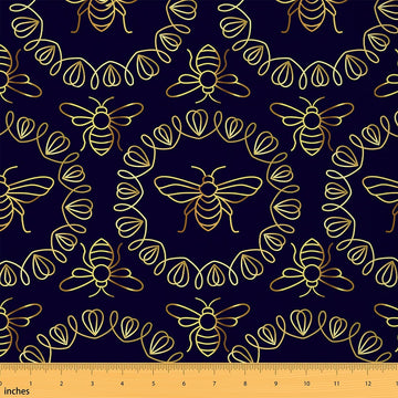Tribal Style Decorative Fabric by The Yard Abstract Bee Animal Indoor Soft Polyester No Stretch Fabric Golden Flower