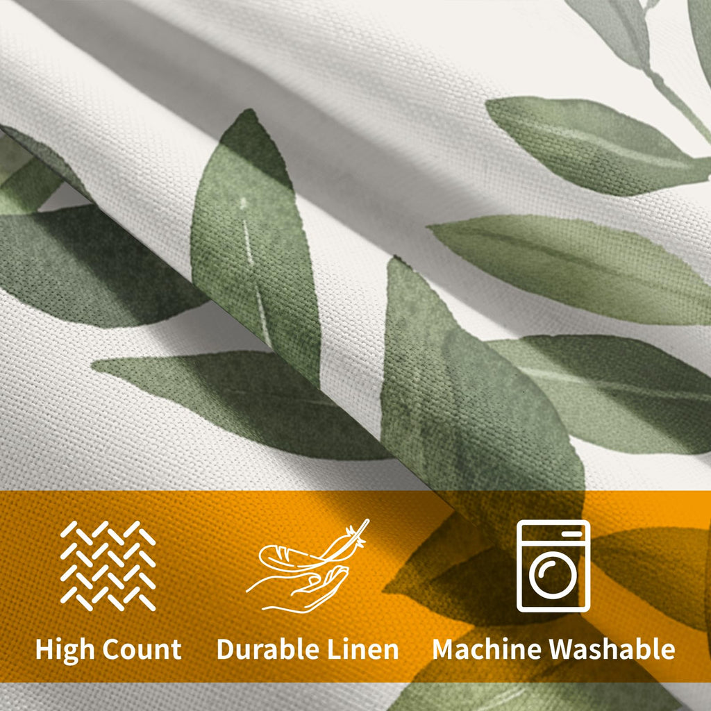 Olive Leaves Throw Pillow Covers 22x22 Inch Rustic Green Leaf Grey Square Pillowcases Cotton Linen Cushion Cover for