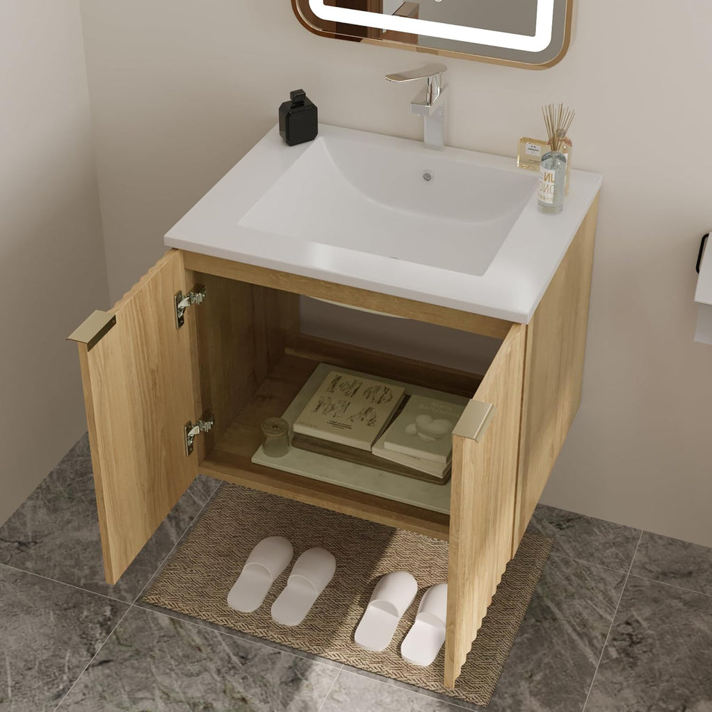 Modern Bathroom Vanity with Sink and Wavy Textured Doors