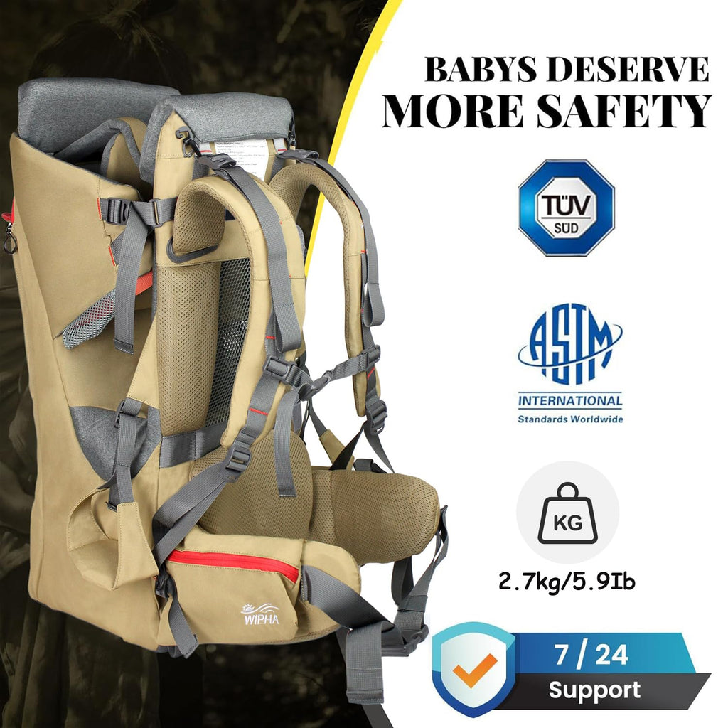 Toddler Hiking Carrier, Baby Backpack with Sun Canopy & Storage, Sand