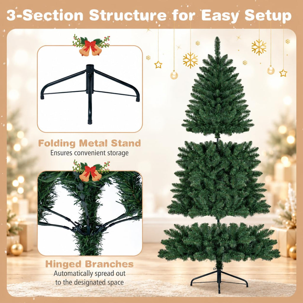 6 FT Pre-Lit Half Christmas Tree with 250 LED Lights, Easy Setup
