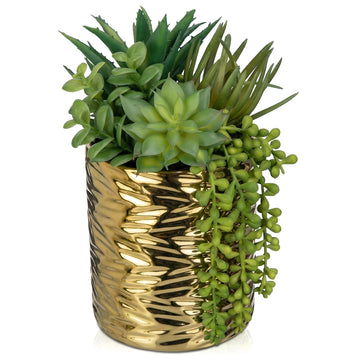 Gold Artificial Succulents in Pots Faux Succulents Plants Fake Succulent Arrangement Potted Plants with Gold Tall