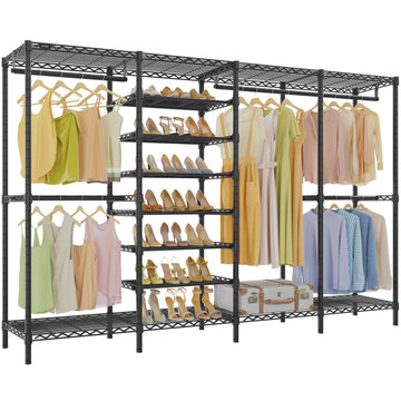 S4 Clothes Rack with Shoe Shelves /Walk-In Closet, Black