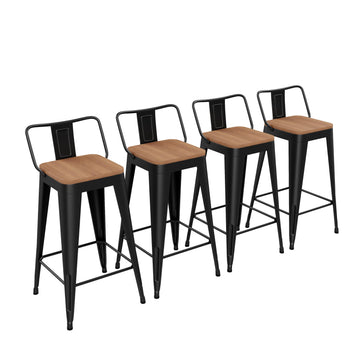 Metal Bar Stools Set of 4, 30" Black Bar Height Stools with Back