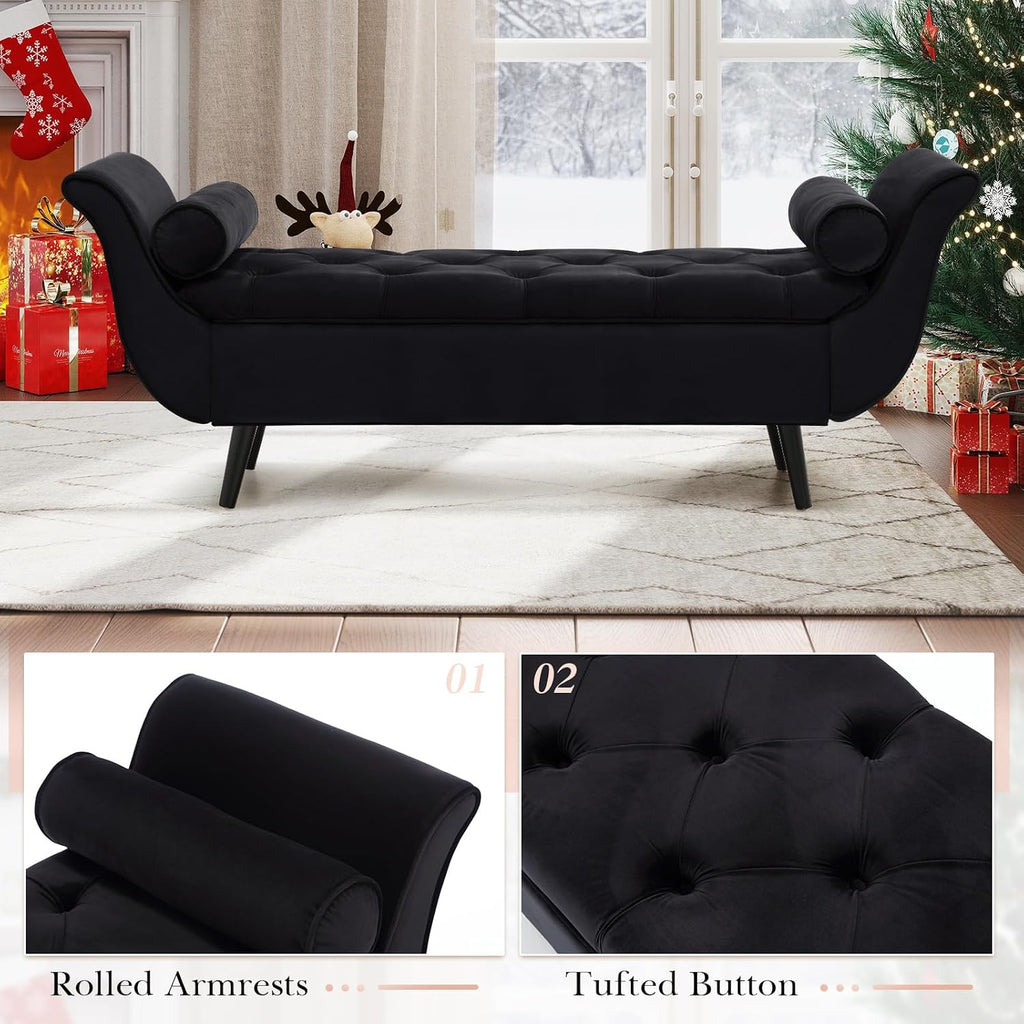 Storage Bench , 65" End of Bed Bench King Size, Comfy Velvet Tufted Upholstered Window Bench Indoor, Foot of Bed