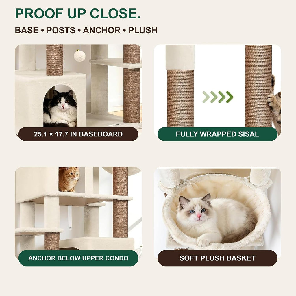 Large Cat Tree for Large Adult Cats, Tall Sturdy Cat Tower
