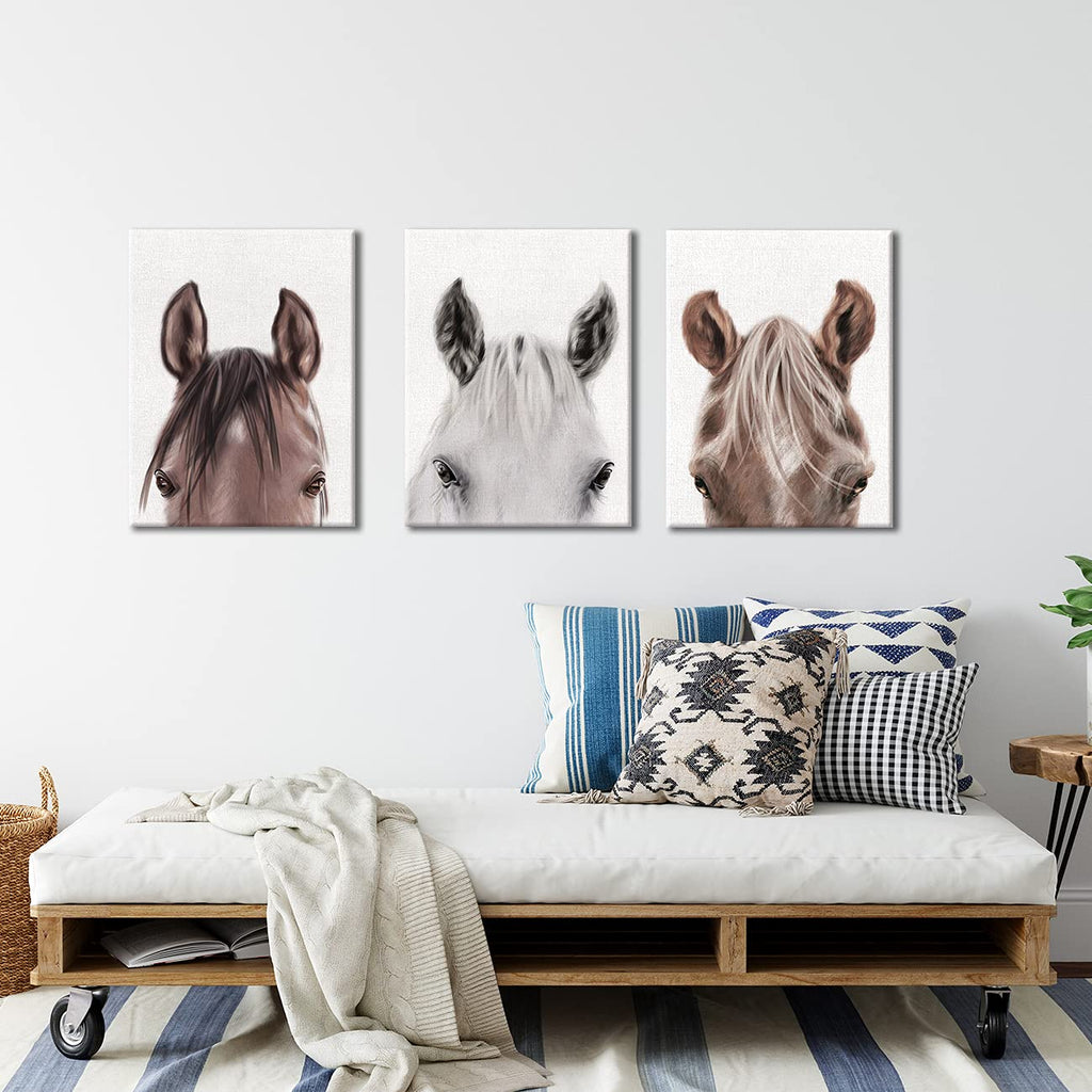 Set of 3 Horse Pictures Wall Art Decor Framed (11.5x15 Inch)