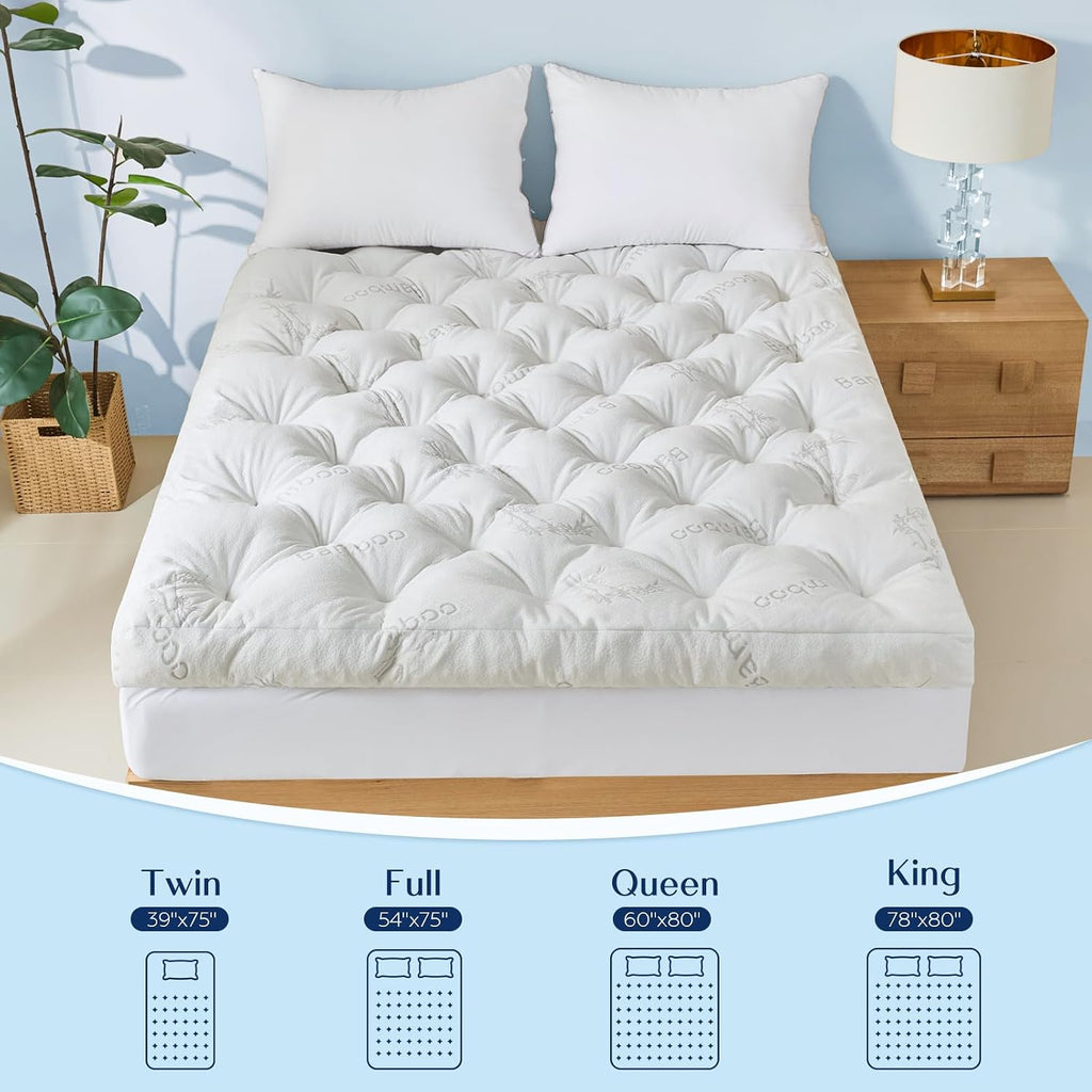 5 Inch Cooling Bamboo Mattress Topper Full Size,54x75 in,2000 GSM | Full Bamboo Mattress Pad Cover,Gel Memory Foam