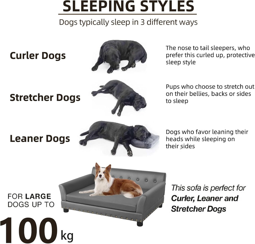 XL Leather Dog Sofa: Scratch Resistant Pet Couch up to 132lbs Gray