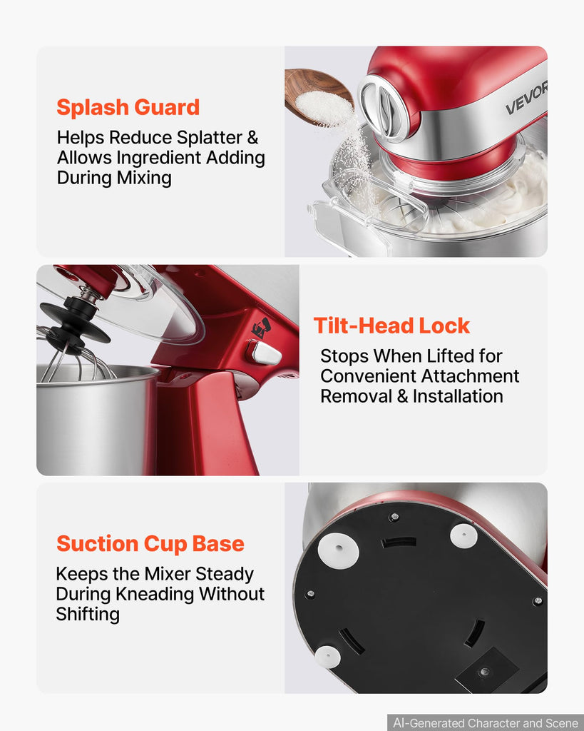 5.3 Qt Tilt Head Stand Mixer 400W Metal Electric Dough Mixer