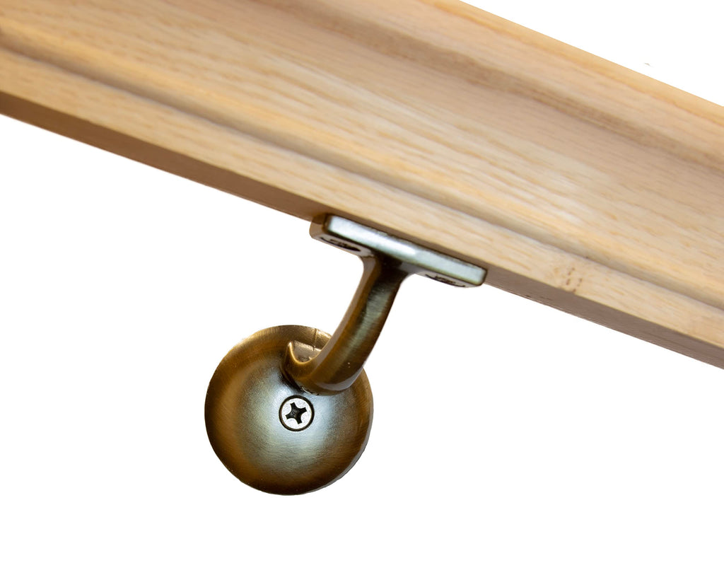 Solid Red Oak Handrail Kit with Wall Returns and Wall Mount Brackets (Matching Screws Included). 6010 Profile