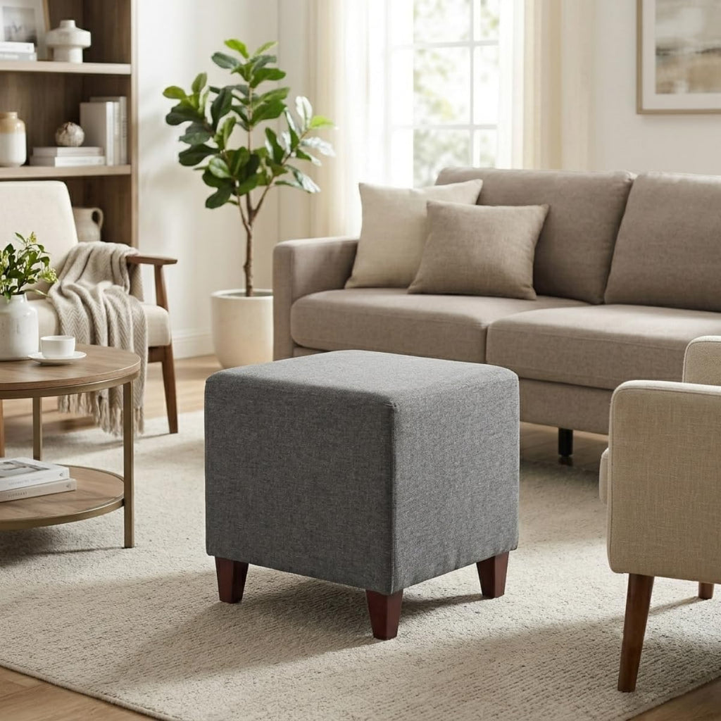 Simple British Style Cube Footstool, 16x16x16, Heather Gray Ottoman bench foot rest