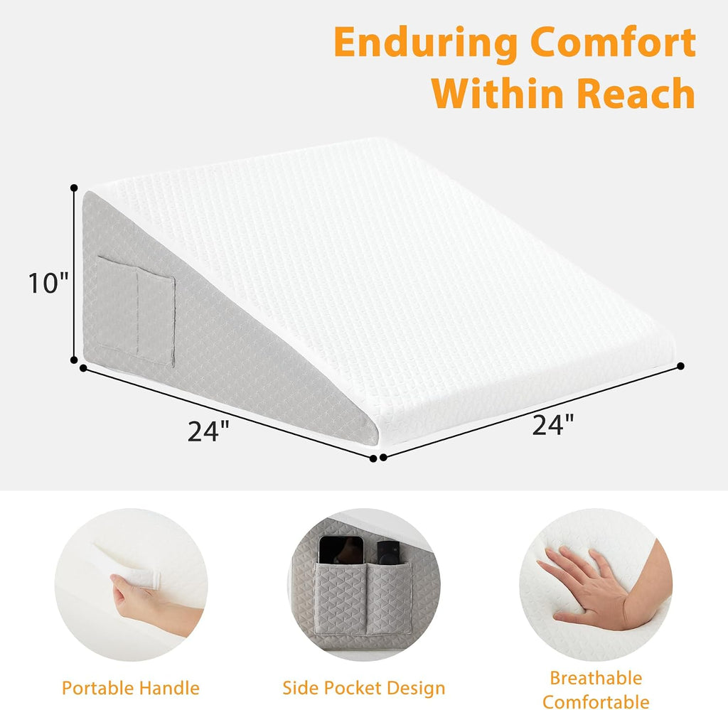 Wedge Pillow for Acid Reflux, Bed Wedge Pillow for Headboard 10", Pillow Wedge for Back Pain Relief, Post Surgery