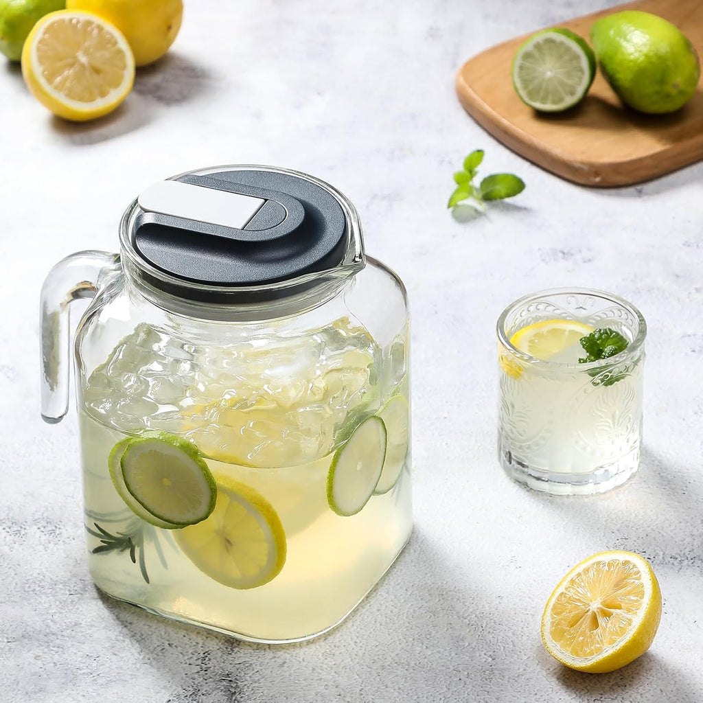 68 Oz Seal Pitcher With Lid and Spout, Large Iced Tea Pitcher for Fridge, Wide Mouth Glass Jar Container for Homemade